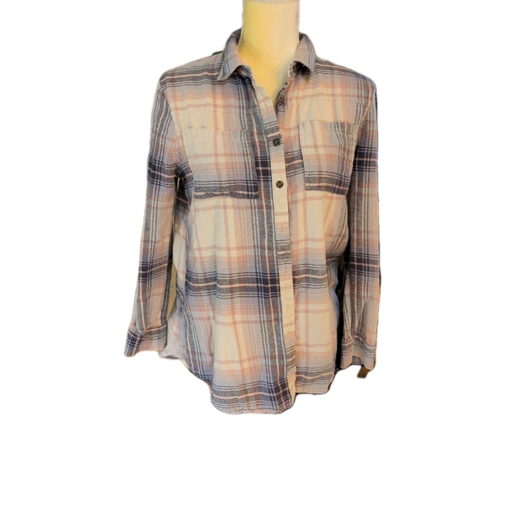 Full Tilt Women's Pink Flannel Plaid‎ Size S Long Sleeve Button Up Shirt Pockets